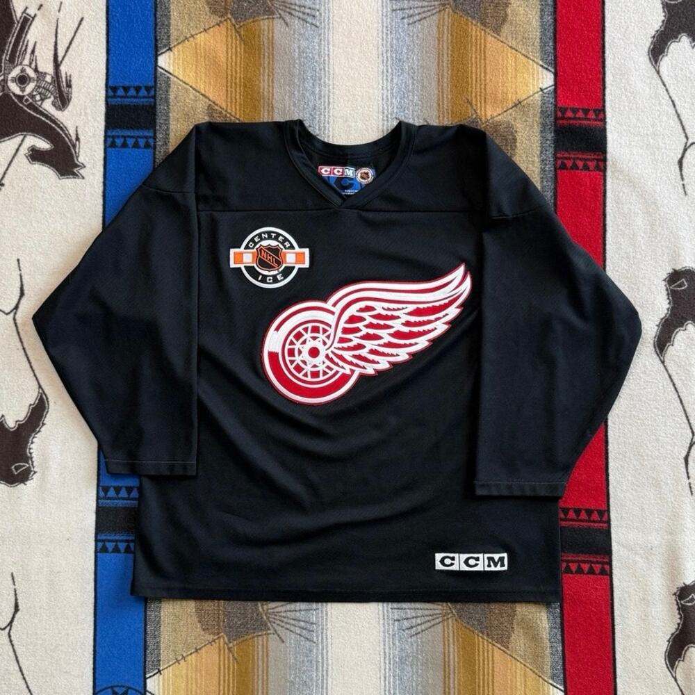 Vintage Detroit Red Wings Jersey Mens XL Black NHL Hockey CCM Center Ice 90s